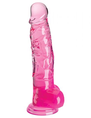 Розовый фаллоимитатор с мошонкой на присоске 8’’ Cock with Balls - 22,2 см. - Pipedream King Cock Clear PD5756-11