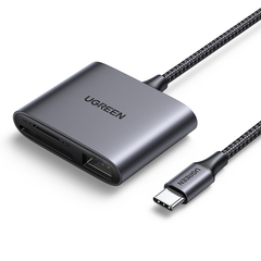 Картридер UGREEN USB-C to SD/TF + USB 2.0 Memory Card Reader, серый CM387