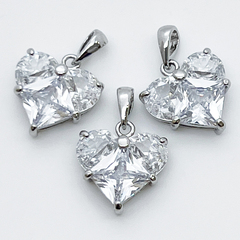 Подвеска Сердце, цвет серебро (родий)+прозрачный, размер 14*14 мм, цена за 1 шт