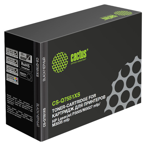 Картридж лазерный Cactus CS-Q7551XS Q7551X черный (13000стр.) для HP LJ P3005, M3027, M3035