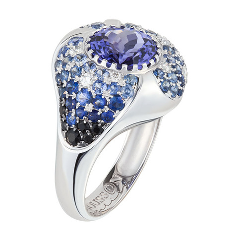 Кольцо с Танзанитом, Сапфирами и Бриллиантами, R0206-0/1
