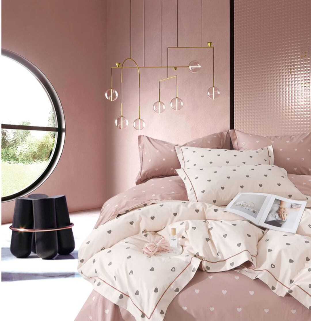 Комплект полуторка Сатин Сердечки пудра