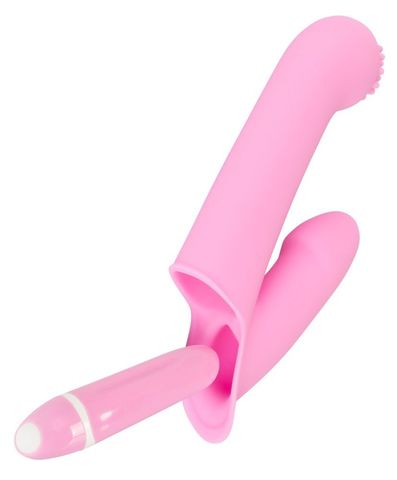 Нежно-розовая двойная вибронасадка на палец Vibrating Finger Extension - 17 см. - Orion You2Toys 05500940000