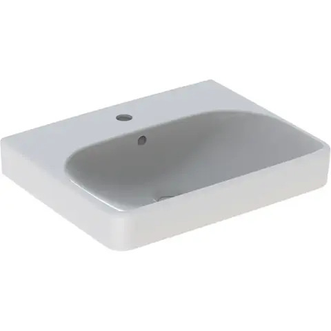Раковина Geberit Smyle Square: B=55см, T=44см, Отверстие под смеситель=По центру, Перелив=На виду, Белый