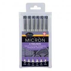 Линеры Pigma Micron черные 6 штук (толщина линии 0.20, 0.25, 0.30, 0.35, 0.45, 0.50 мм)