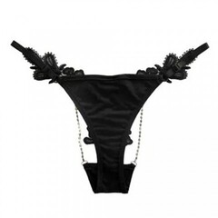 Стринги с ажурными деталями и стразами (черные)