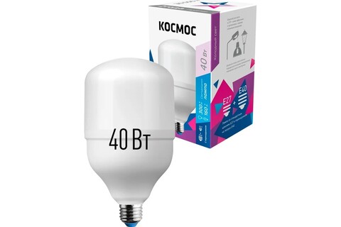 Лампа светодиодная Космос  LksmHWLED40WE2765 цоколь E27, переходник в комплекте на Е40, цилиндр HW, 40Вт=300Вт, холодный 6500k, световой поток 3650лм, 220 вольт - купить в компании MAKtorg