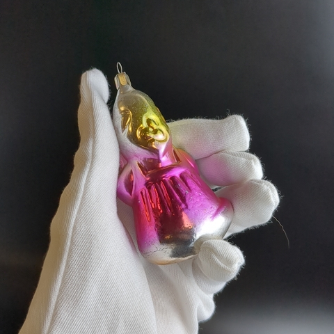 Ёлочная игрушка "Лисичка с балалайкой" стекло, подвесная, ручная роспись, винтаж СССР 1960-1980 гг. Советские ёлочные игрушки и украшения. Состояние на фото.