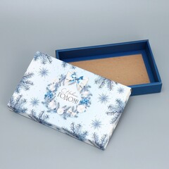 Коробка сборная одиночная Прямоугольник, Новогодний венок, 25,5*15*4 см