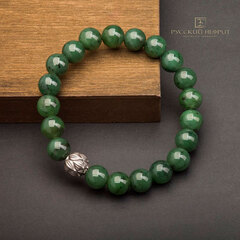 Браслет из зелёного камня с Лотосом