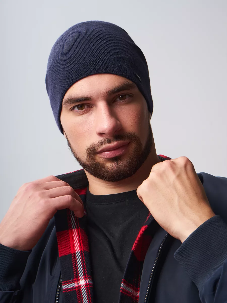 Шапка зимняя на флисе бини вязаная осень