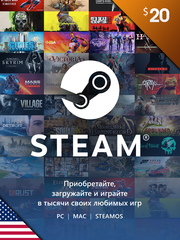 Карта оплаты Steam 20 USD USA [Цифровая версия] (для ПК, цифровой код доступа)