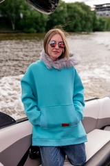 Толстовка с капюшоном и меховой отделкой теплая женская OS