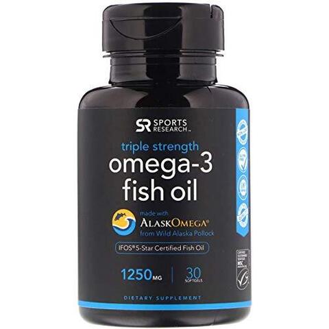 Омега 3 рыбий жир тройная сила Sports Research Omega-3 Fish Oil Triple Strength 30 гелевых капсул 1250mg