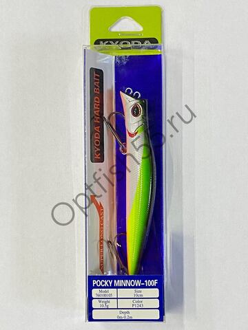Воблер KYODA Pocky Minnow-100F 10см, 10,5гр, загл. 0м-0,2м цв:Р1243