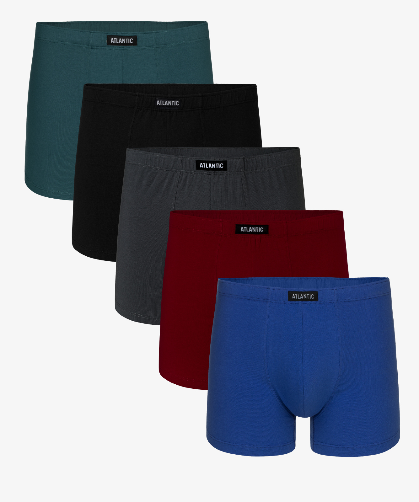 Мужские трусы шорты Atlantic, набор из 5 шт., хлопок, зеленые + черные + графит + бургунди + голубые, 5SMH-002