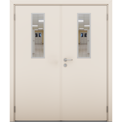 Купить Влагостойкая двустворчатая дверь Модель 6 кремовая остеклённая