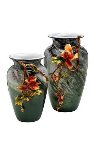 Ваза стеклянная 22x20x31см Garda Decor зеленая с цветком и стразами