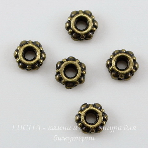 Бусина - спейсер TierraCast 4х2 мм (цвет-античная латунь), 5 штук ()
