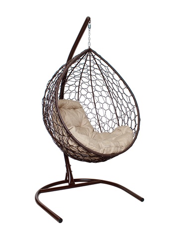 подвесное кресло-кокон КАПЛЯ (с ротангом) КОРИЧНЕВЫЙ КАРКАС