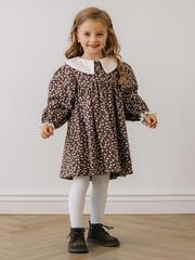 Платье с воротником в цветочек, Коричневый