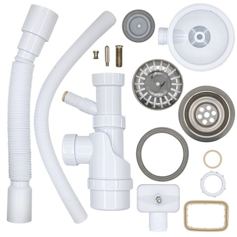 Сифон для мойки, с прямоуг. перелив, с отводом, в комп. с гибк. Трубой, 3 1/2