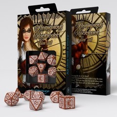 Steampunk Clockwork Caramel & white Dice Set (7)