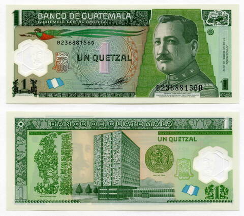 Банкнота Гватемала 1 кетсаль 2012 год (пластик). UNC