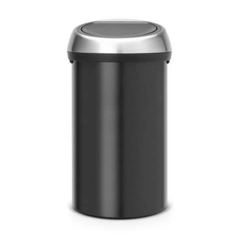 Ведро для мусора Brabantia Touch Bin черное матовое крышка из матовой стали с защитой от отпечатков пальцев 60л
