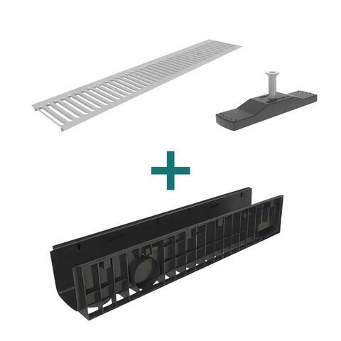 Комплект пластикового водоотводного лотка Gidrolica Standart DN150 с оцинкованной решёткой А15 и крепежом