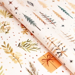 Упаковочная бумага глянцевая, Елочки и подарки, двухсторонняя, 0,7*1 м, 5 листов