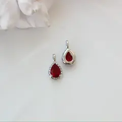 Подвеска Капля с красным фианитом, 15*8 мм, родий, П412