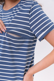 Футболка для беременных и кормящих 18072 индиго полоска