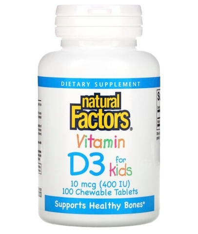 Natural factors, витамин D3, клубничный вкус, 10 мкг (400 МЕ), 100 жевательных таблеток