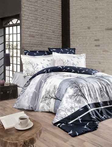Комплект постельного белья DO&CO Сатин DELUX 1,5 спальный (Евро) DOGA цвет синий