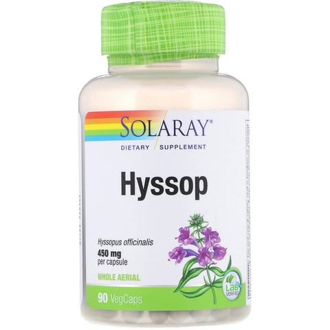 Solaray, Иссоп, цельный воздушный, 450 мг, 90 капсул