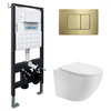 Abber AC1100T-AC0105-AC0120MMG Комплект подвесной унитаз Abber Bequem AC1100T белый с инсталляцией AC0105 и кнопкой AC0120MMG золото матовое