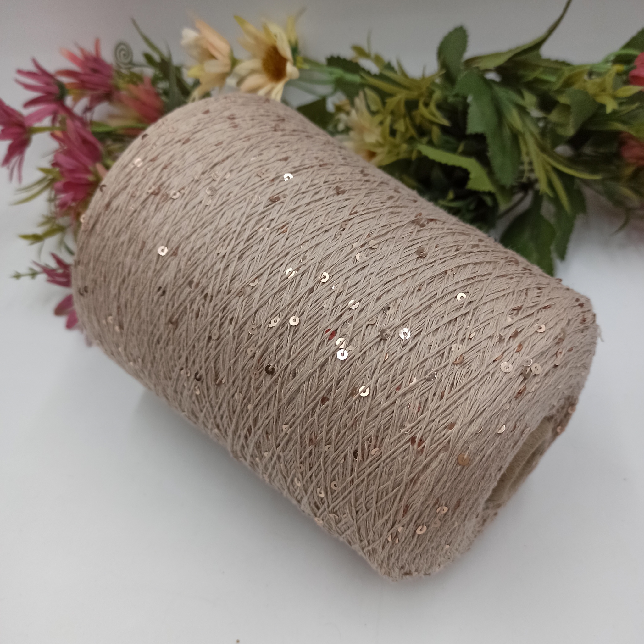 Хлопок с пайеткой Китай 700м/100гр Бежевый 01