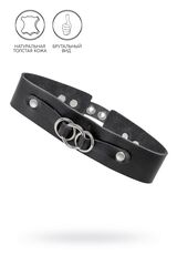 Чокер-ошейник Pecado 3120 – черная кожа, связанные кольца