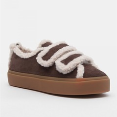 Замшевые кеды INUIKII Shearling low velcro brown на меху