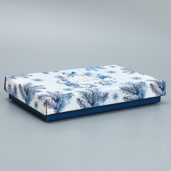 Коробка сборная одиночная Прямоугольник, Новогодний венок, 25,5*15*4 см