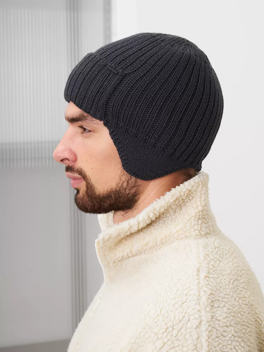 Шапка ушанка зимняя вязаная на флисе