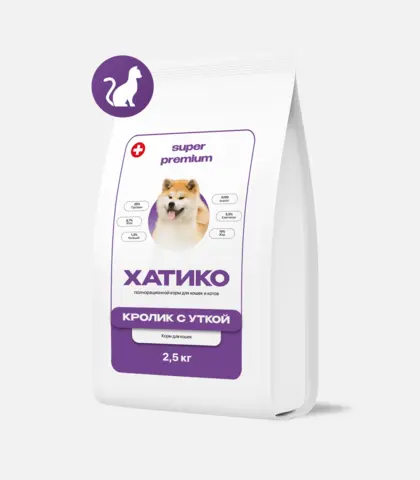 ХАТИКО Корм для взрослых кошек Super Premium кролик с уткой, 2,5кг