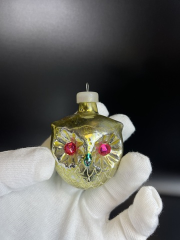Ёлочная игрушка "Сова, филин" стекло винтаж СССР 1960-1980 гг