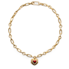 Латунная цепочка с Красным сердцем, gold