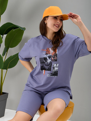 Костюм с шортами КНф-101П/серофиолетовый