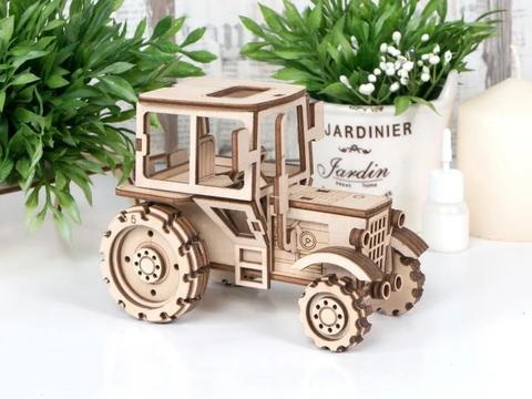 Маленький Трактор от Леммо - Деревянный конструктор, 3D пазл, для детей и взрослых. Интересные подарки, фото