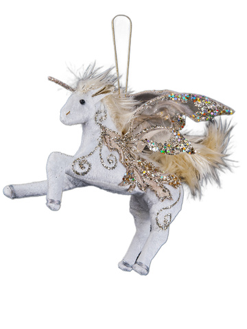 Елочная игрушка Единорог 25х25см ChristmasDeLuxe платина