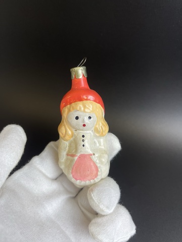 Ёлочная игрушка "Красная Шапочка" стекло, винтаж, 10 см, редкая! СССР 1950-1980 гг