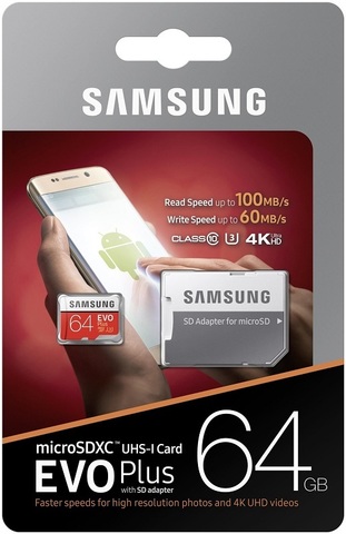 Карта памяти SAMSUNG MicroSDXC UHS-I 64GB Class 10  до 100MB/s + SD adapter